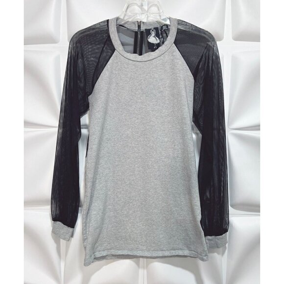 Twelve by Twelve Los Angeles Womens Top Blouse Sheer Mesh Black Gray Sz XS - Picture 4 of 7
